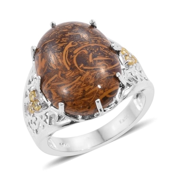 Genuine Indian Script Stone With Simulated Yellow Diamond ring - Picture 1 of 6